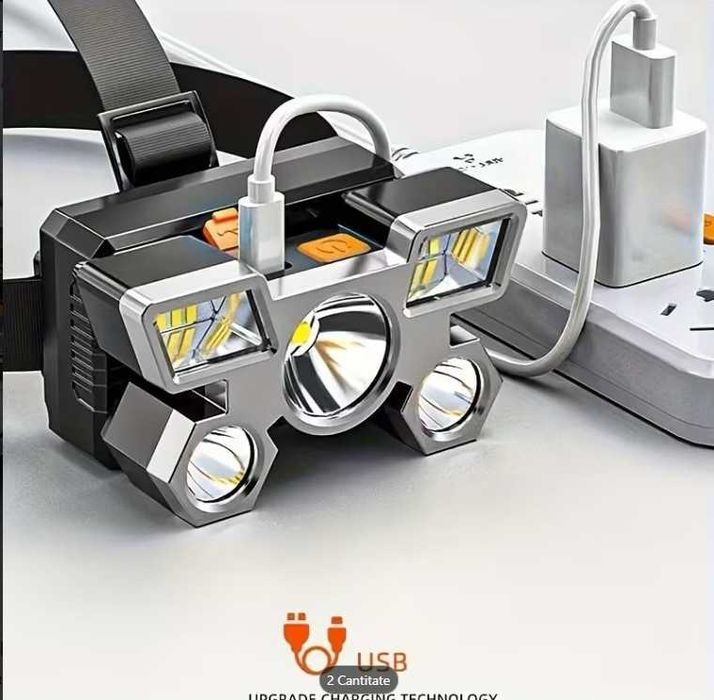 Lanterna pe cap reincarcabila, foarte luminoasa, 5 in 1, LED