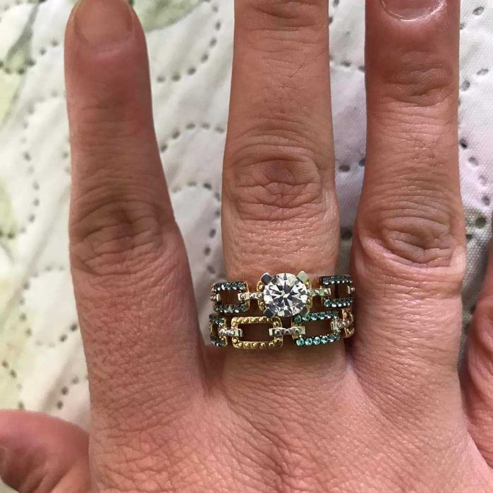 Сребърно позлатен пръстен н-56