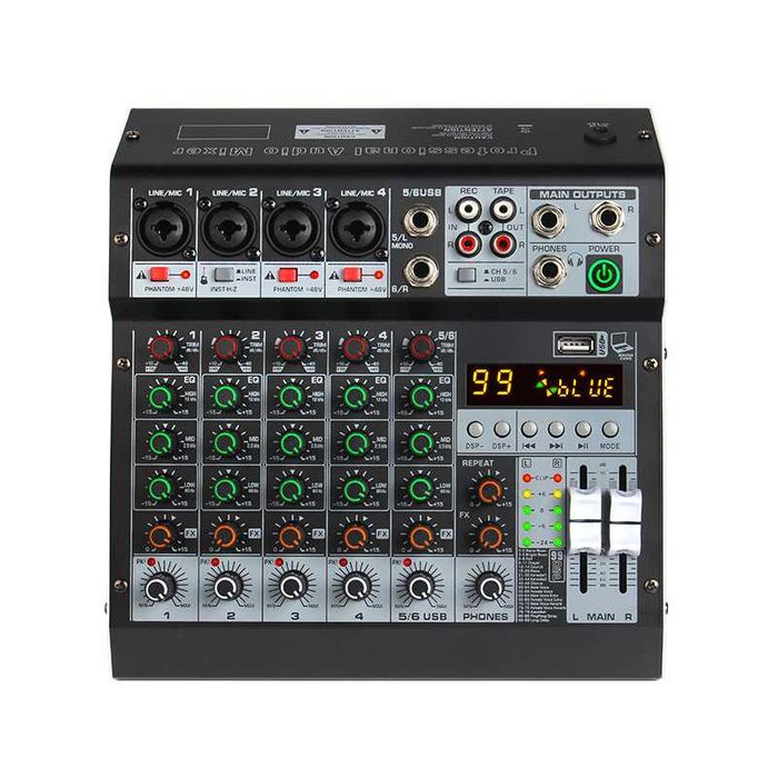 Pasiv mixer audio 6 canale KT6M Stereo canal USB Bluetooth 99 digital DSP efecte LED ecran