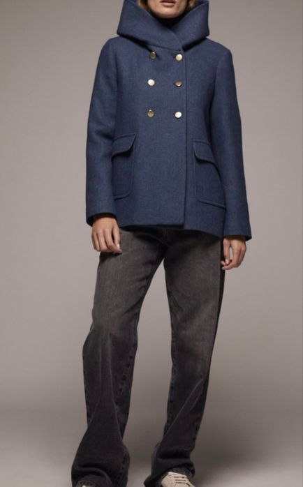 Palton scurt Zara albastru cu gluga Mărimea S