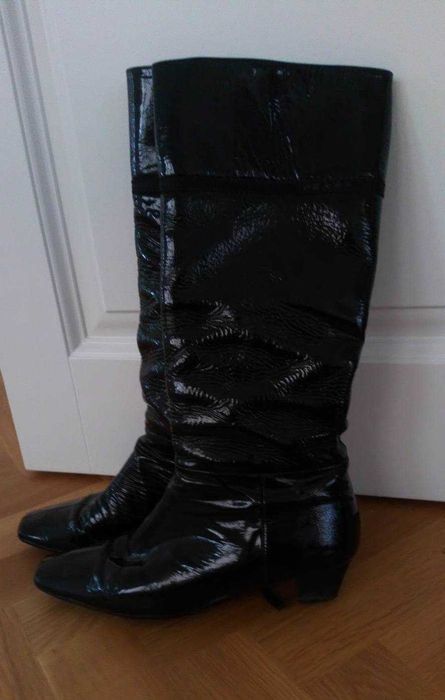 Ботуши Prada, размер 38.5, черни, 100% естествена кожа лак