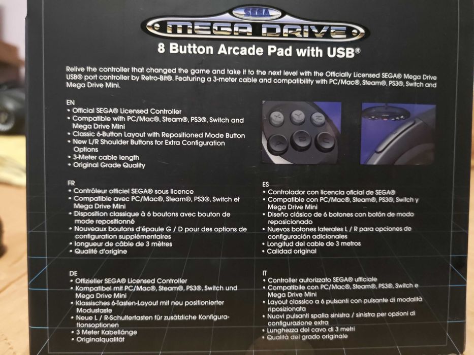 Controller Retro Bit Sega Md 8 Button Usb Black Pc