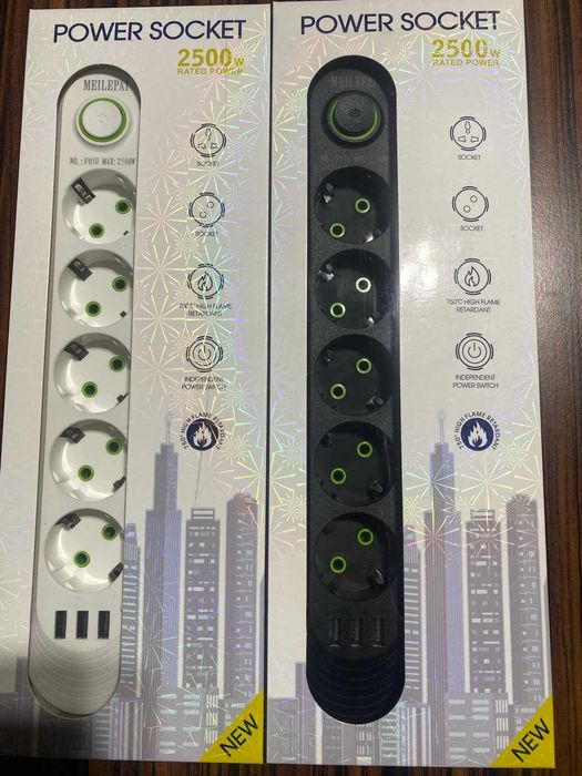 Priza multipla 5 prize cu 3x USB, 5 m, Alb