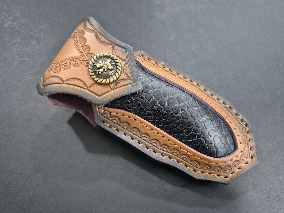 Сгъваем нож дамаска стомана с кожена кания,SD16