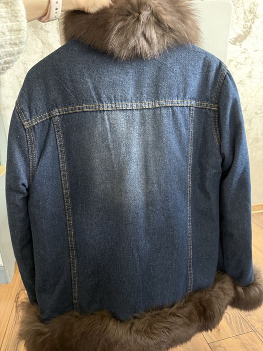 Дънково яке с естествен косъм и подплата