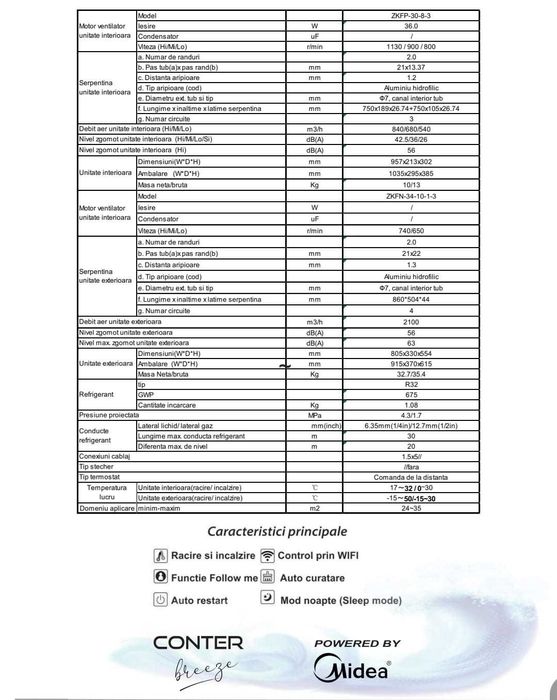 Aparat Aer Conditionat, inverter/control WiFi, CONTER BREEZE 9000 BTU