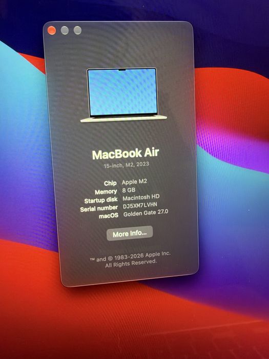 Macbook AIR, 15 inch, M2, 256 GB, 8 GB RAM, silver