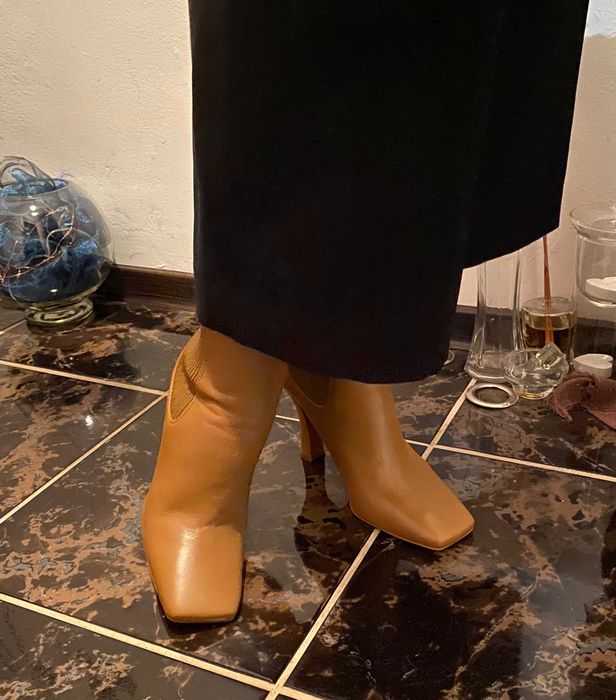 Botine Zara, piele naturala,  varf patrat, 38, noi