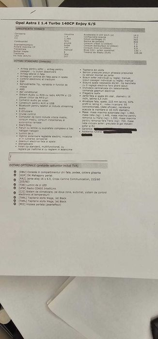 De vânzare  OPEL ASTRA 1.4 -turbo- 2016-  norma de poluare EU 6