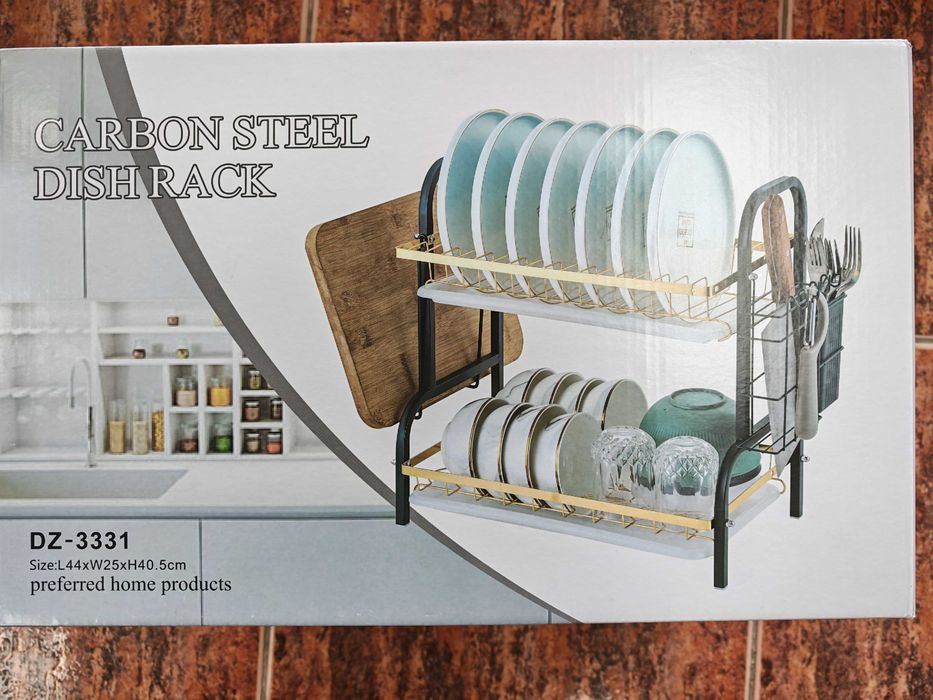 Карбонов сушилник за чинии /съдове/Черен Въглеродна стомана 2-етажен