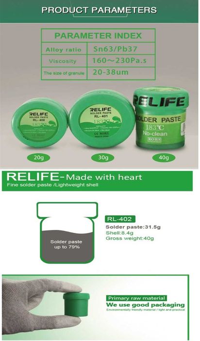 Качественная паяльная паста RELIFE RL-400,401,402, RL-403S, RL-404S