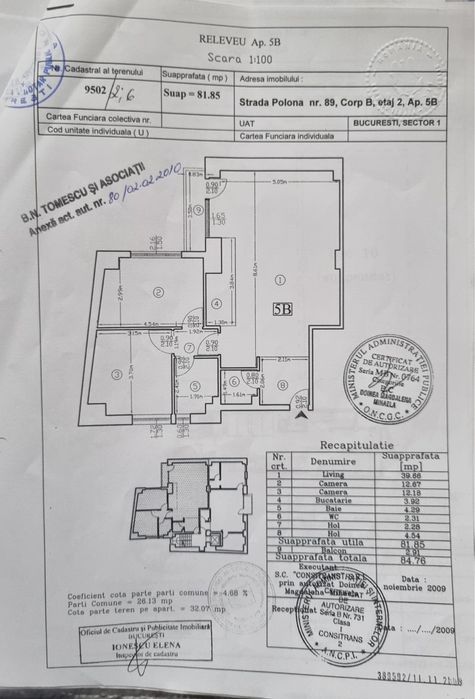 Apartament 3 camere str Polona
