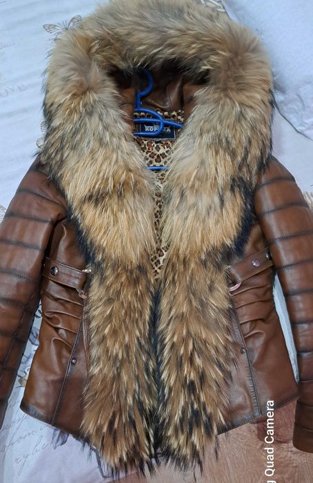 Дамско яке от естествена кожа с естествен косъм от ракун