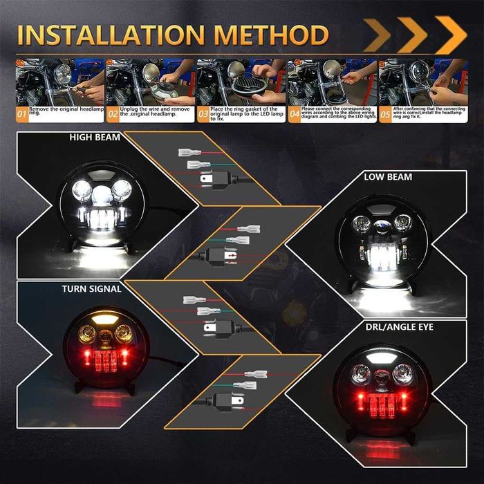 Тунинг лед комбинирани фарове 4 в 1 кръгъл LED фар с функция Angel Eye 2бр