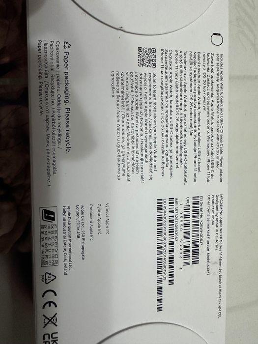 Чисто нов Apple Watch Series 11 46 мм Jet Black цвят