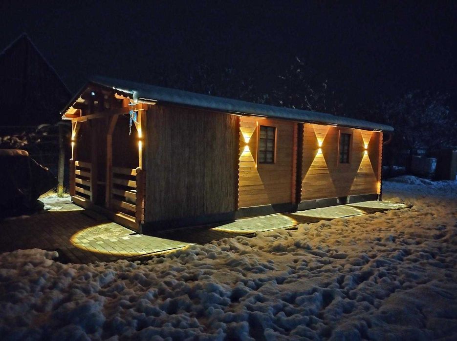 Casa de lemn 8x4 metri cu terasa acoperita, cu ECHIPAMENT COMPLET