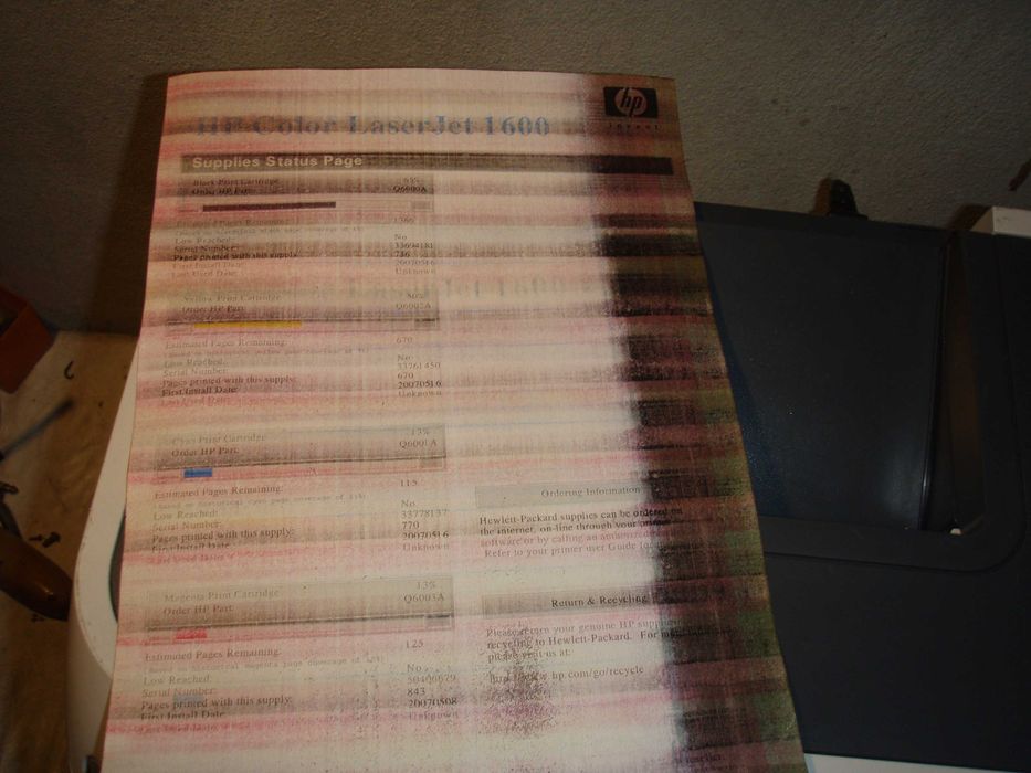 Imprimanta laser color cu placa de retea HP 1600, murdareste foaia