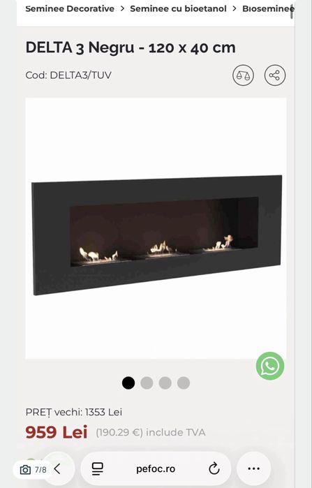 Semineu bioetanol nou 120 x 40 incastrabil comoda TV living