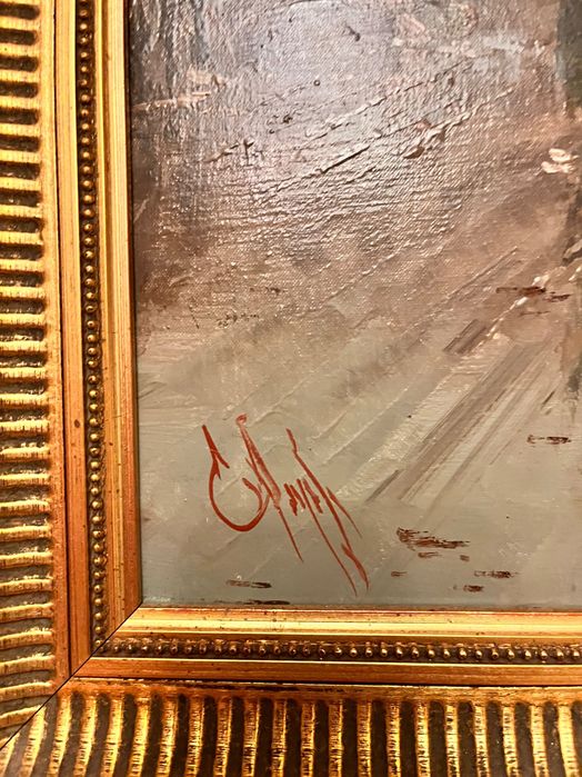 Tablou școală franceză semnat ulei pe pânz