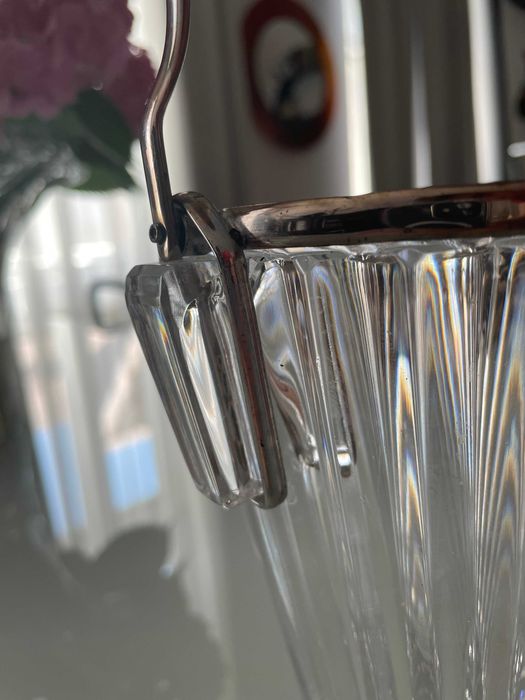 Ice Bucket, frapiera gheata din cristal prinderi argintate Mid Century
