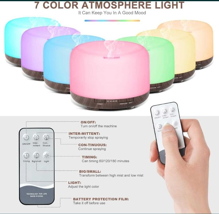 Арома лампа/ Ел. дифузер  с 2 бр. етерични масла, 500мл