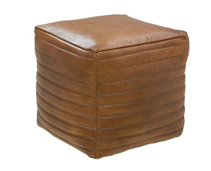 Taburet cub din piele naturala Aubry Gaspard, maro, 40 × 40 × 42 cm