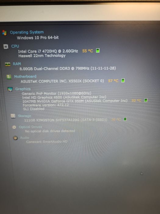 Laptop Asus i7 4th gen 8gb ssd 120gb gtx 950 2gb 15,6"led slim full hd