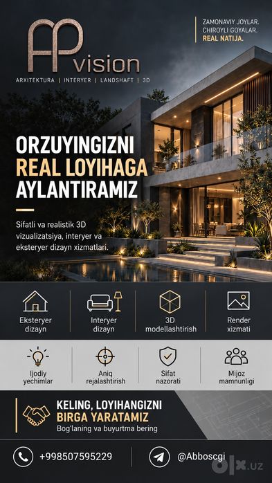 Eksteryer, interyer dizayn xizmatlari