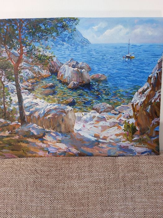 Grecia - un golf in paradis, pictura de vis in ulei pe panza, semnata