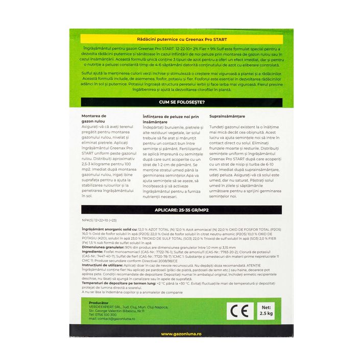 Îngrășământ profesional pentru gazon Greenax Pro START