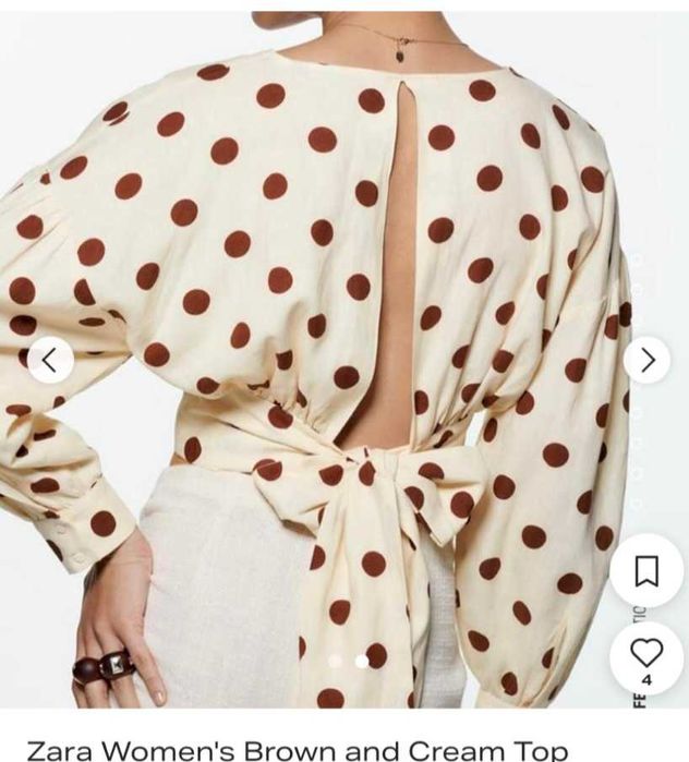 Дамска блуза Zara с десен точки, размер М/L, лен и памук