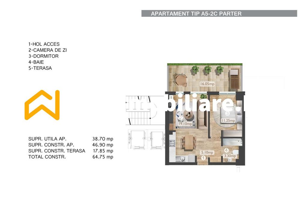 Belvedere, Pipera - 2 Camere tip Studio plus Terasa