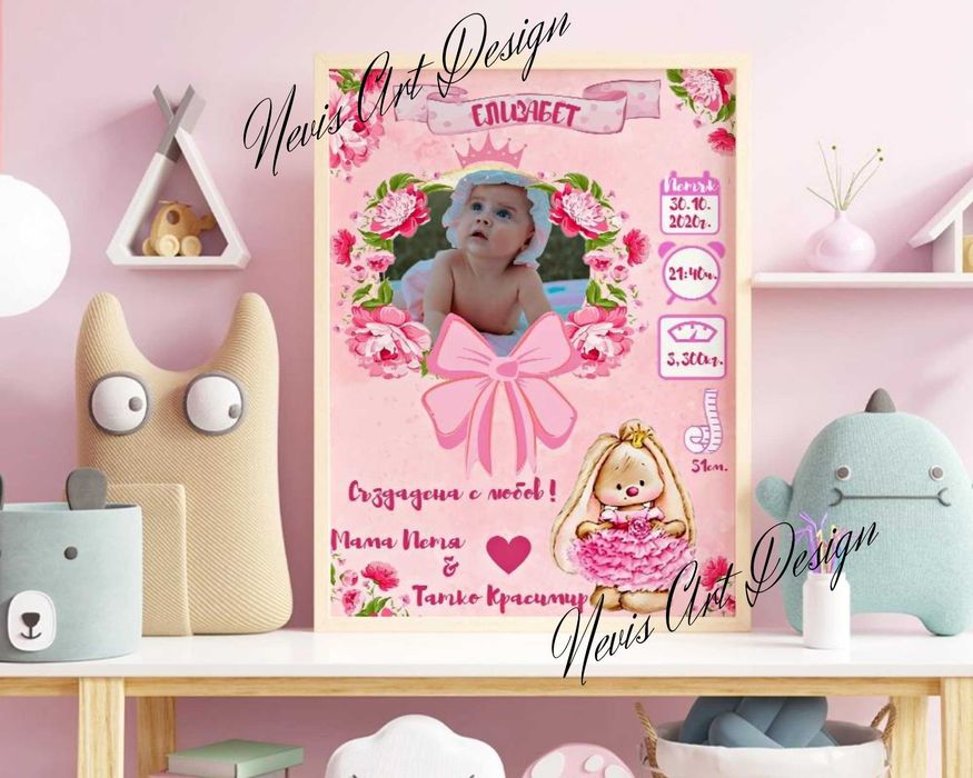 Бебешка визитка / бебешка картичка / Подарък в рамка