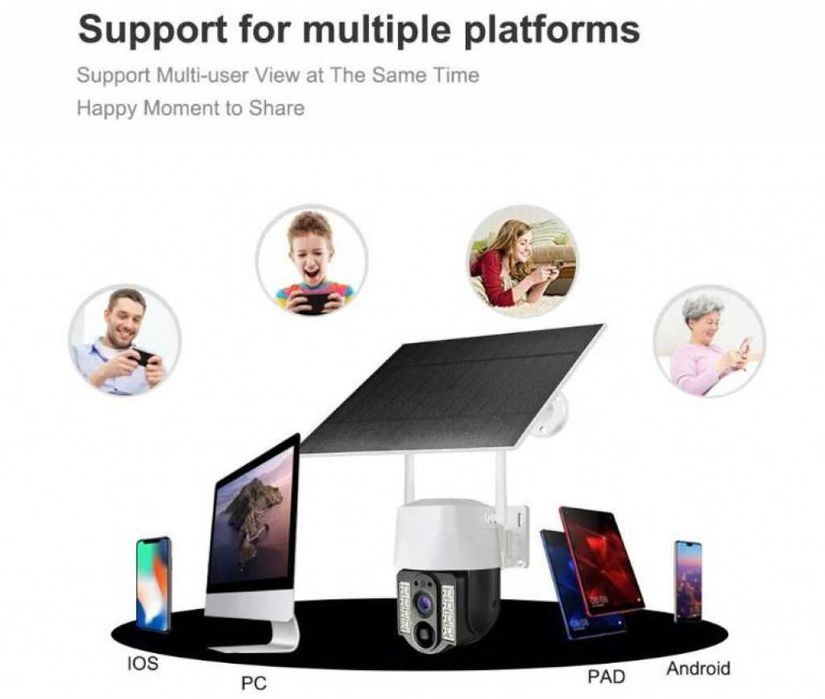 WiFi соларна камера 4G SIM карта, 8MP V380 VC3-4G