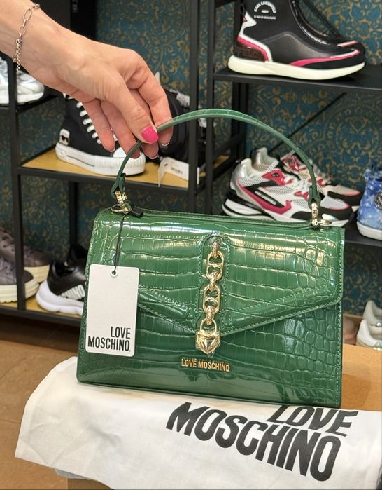 Луксозна дамска чанта Love Moschino Croco Green