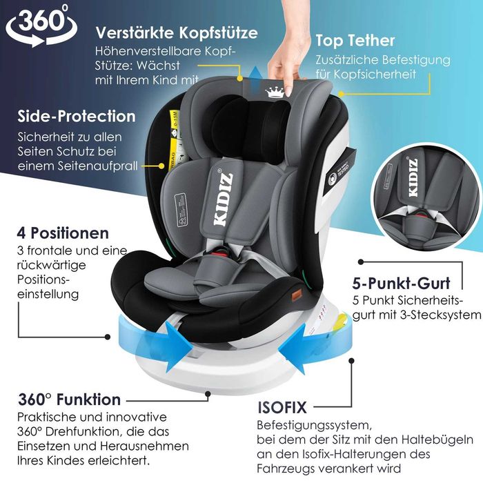 Детско столче за кола с ISOFIX, завъртащо се на 360°