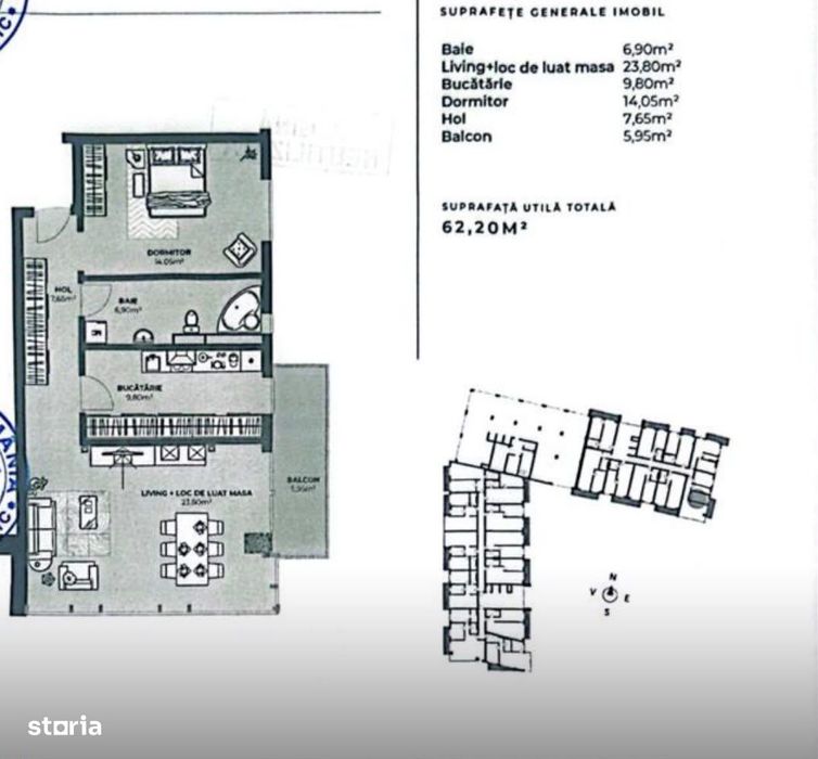 Apartament 62,02 mp + balcon | Etaj 8 | Bloc nou