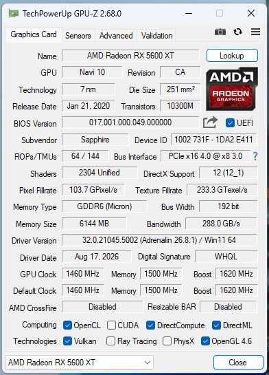 Sapphire Pulse RX 5600 XT 6GB - Gamer/Cloud Computing