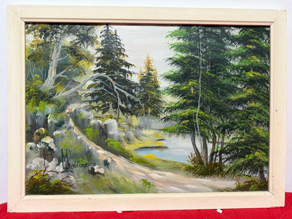 tablou pictat manual in ulei pe panza dim 56x41cm semnat cu rama ulei