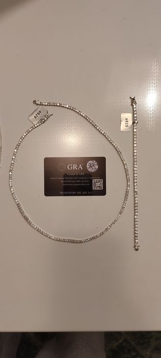 Set lant si bratara tenis argint 925 cu moissanite certificat, unisex