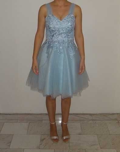 Светло синя официална/абитуриентска рокля за повод - кръщенка, в синьо