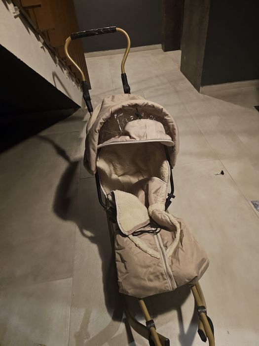 Sanie cu sac captusit Piccolino, Aluminiu, Bej