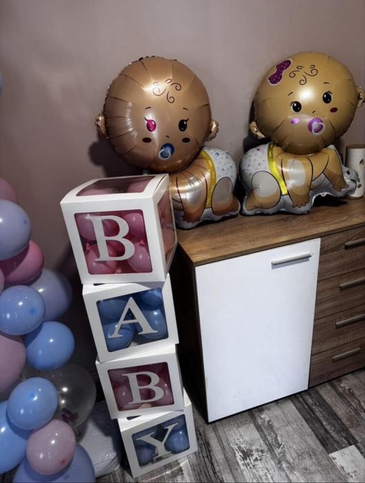 Бели Кутии за балони, украса Baby, One, Two, Three, Bride, Love