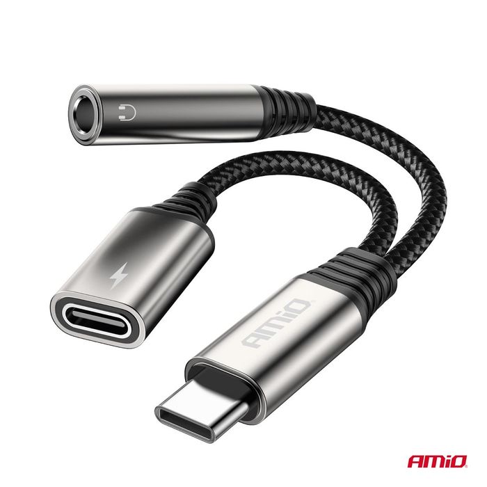 Usb-c към usb-c + мини жак 3,5 мм 10 см сплитер адаптер amio-04295