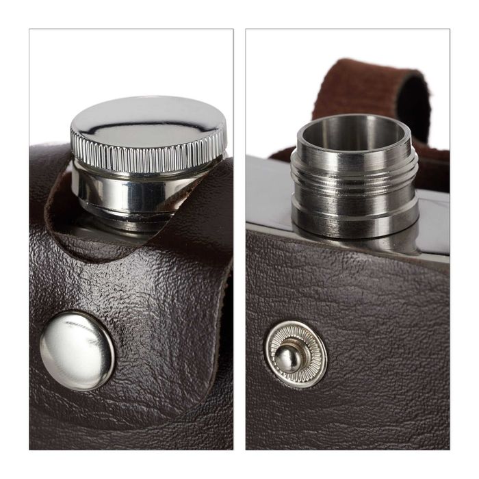 Plosca metalica XXL 1.8L design clasic din inox husa piele sintetica