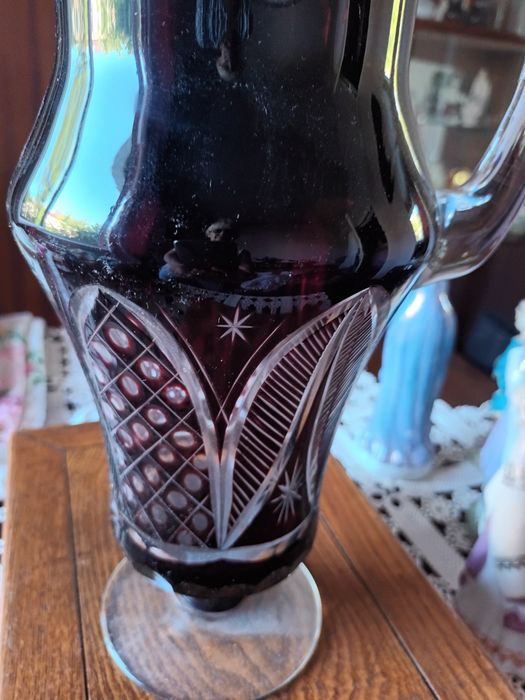 Carafă din cristal rubin gravat manual /Bohemia, 25 cm