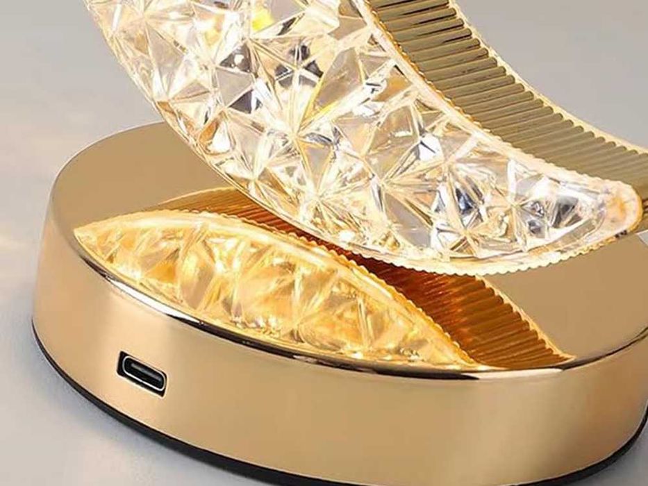 Lampa LED RGB tip semiluna de cristal reincarcabila USB auriu 14x18cm