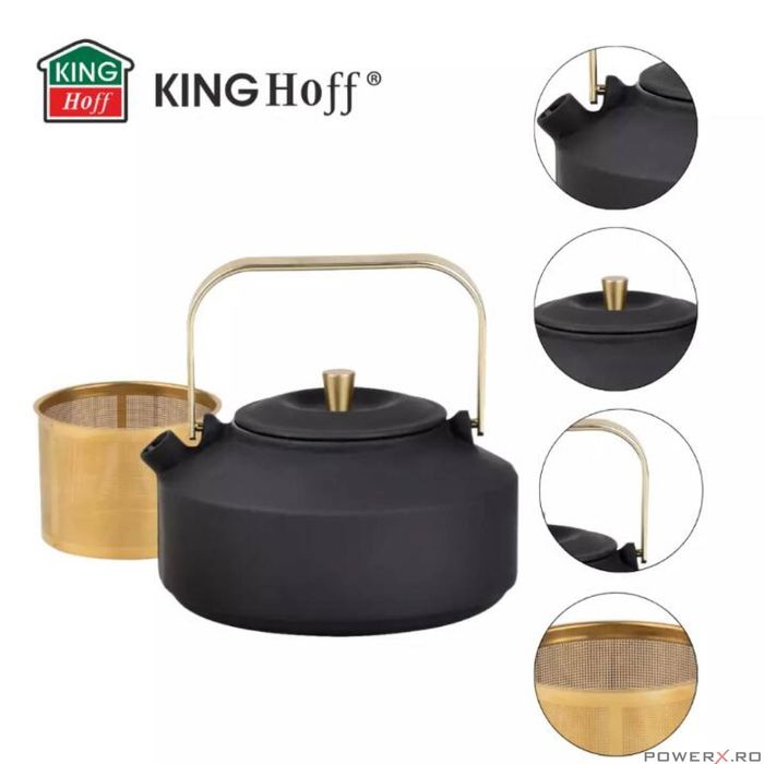 Ceainic din fonta cu strecuratoare, interior emailat, 1l, negru cu