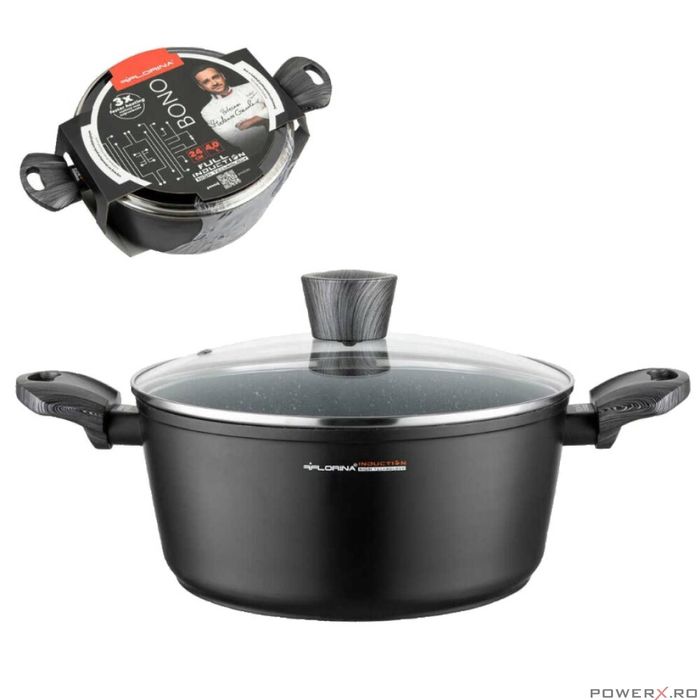 Oala din aluminiu cu invelis din marmura antiaderenta, cu capac, 24cm,