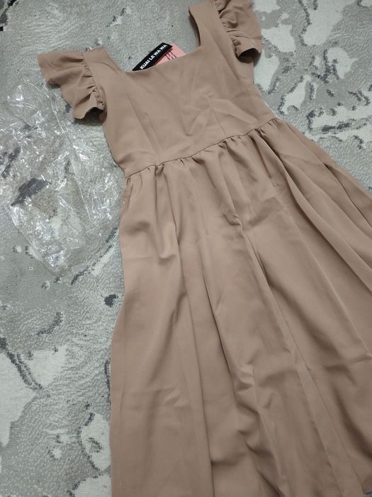 Платье бежевая бабочка Французский длина юбка сборку крылышка рукав С